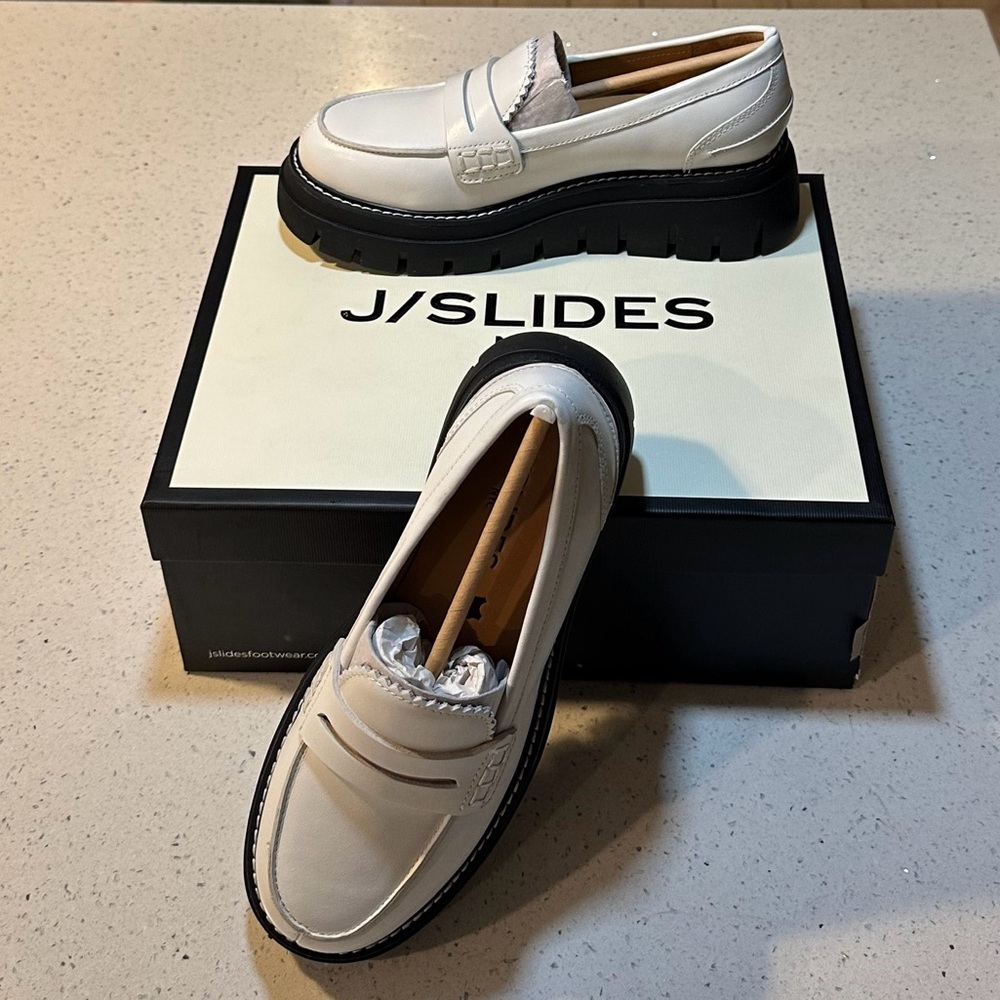 NIB J/Slides TYLER White Leather Loafers